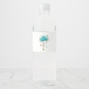 Étiquette Pour Bouteilles D'eau Roses turquoise avec touches