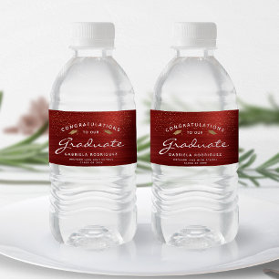 Étiquette Pour Bouteilles D'eau Rouge brossé métal blanc Script Gold Casquette Gra