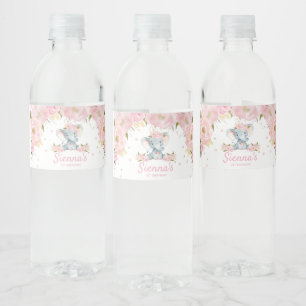 Étiquette Pour Bouteilles D'eau Rougissent l'anniversaire floral d'éléphant