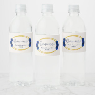 Étiquette Pour Bouteilles D'eau Royal Blue et Gold Geometry Quinceañera