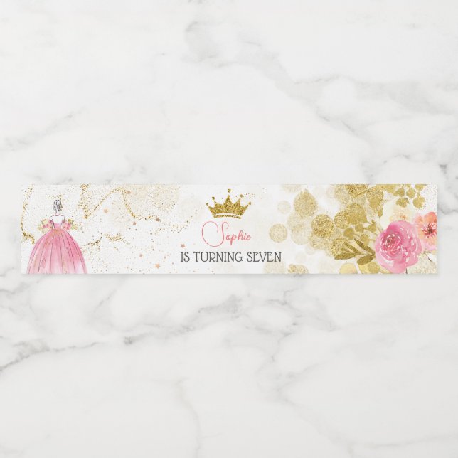 Étiquette Pour Bouteilles D'eau Royal fête rose princesse anniversaire (Étiquettes simples)