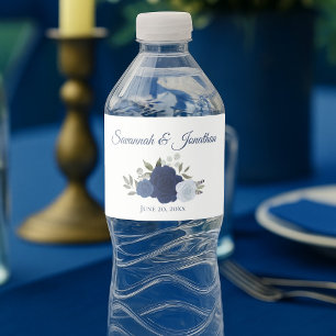 Étiquette Pour Bouteilles D'eau Rustic Navy Dusty Blue & Indigo Rose Mariage