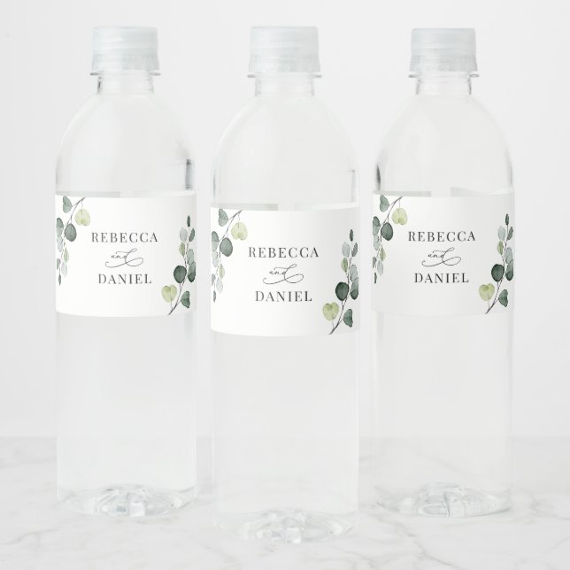Étiquette Pour Bouteilles D'eau Rustique Eucalyptus Mariage de verdure Personnalis (Bouteilles)