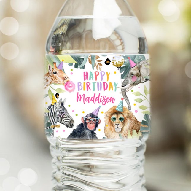 Étiquette Pour Bouteilles D'eau Safari Party Animaux Anniversaire Zoo Fête Sauvage (Créateur téléchargé)