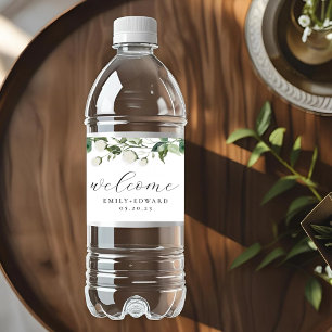 Étiquette Pour Bouteilles D'eau Sage Greenery & Mariage Fleur Blanche de Bienvenue