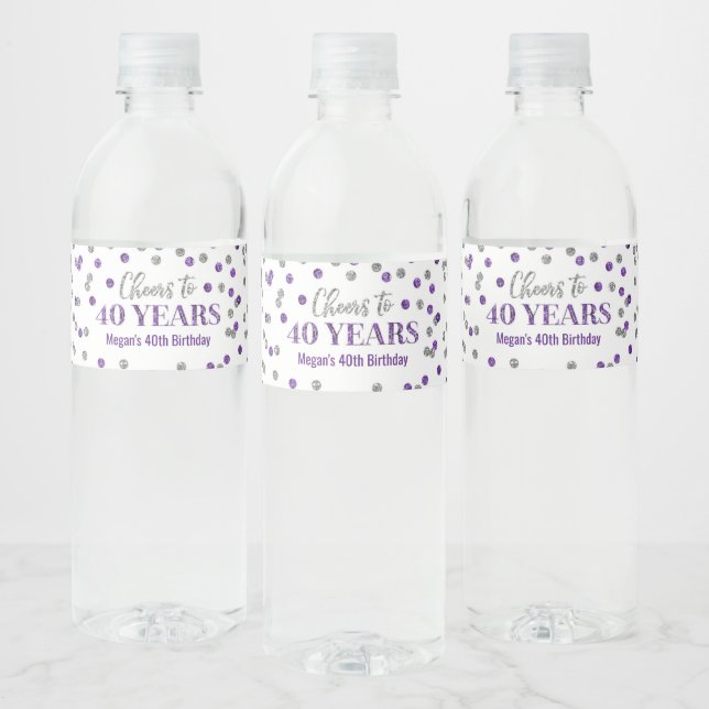Étiquette Pour Bouteilles D'eau Salutations à 40 Anniversaire de Confetti d'Argent (Bouteilles)