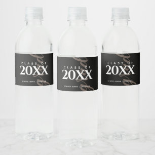Étiquette Pour Bouteilles D'eau Simple Black Gold White Graduation personnalisée