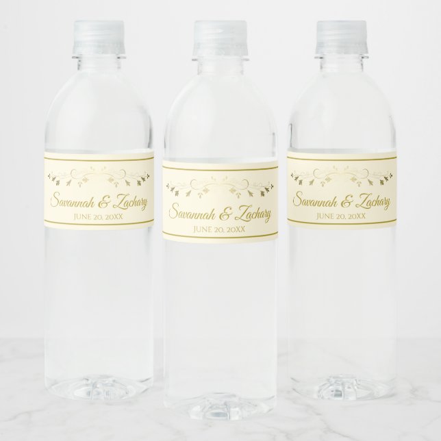 Étiquette Pour Bouteilles D'eau Simple Elegant Flourish Gold & Cream Mariage (Bouteilles)