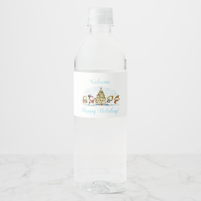 Étiquette Pour Bouteilles D'eau Snowman Holiday (Devant)