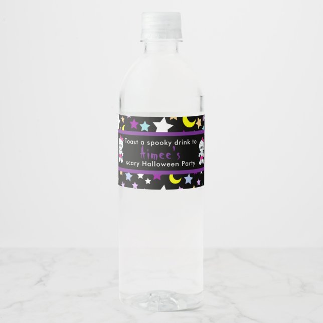 Étiquette Pour Bouteilles D'eau Soirée d'Halloween de la mignonne fille maman (Devant)
