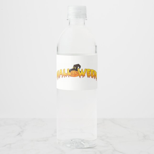 Étiquette Pour Bouteilles D'eau Sorcière citrouille d'Halloween (Devant)