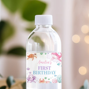 Étiquette Pour Bouteilles D'eau Sous la mer Cute Ocean Animals Anniversaire