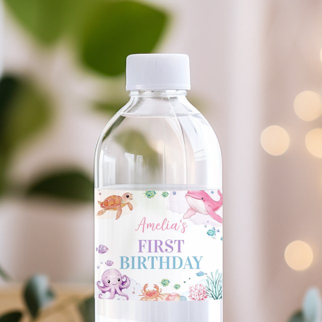 Étiquette Pour Bouteilles D'eau Sous la mer Cute Ocean Animals Anniversaire (Créateur téléchargé)