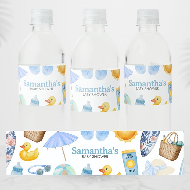 Étiquette Pour Bouteilles D'eau Splish Splash Summer Baby Shower (Blue Splish Splash Baby Shower Bottle Label)
