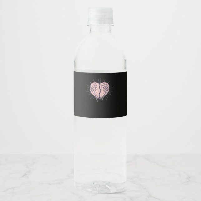 Étiquette Pour Bouteilles D'eau Squelette Main Avec Coeur Classique (Devant)