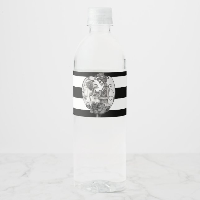 Étiquette Pour Bouteilles D'eau Squelette rayé Love Couple Mariage Danse (Devant)