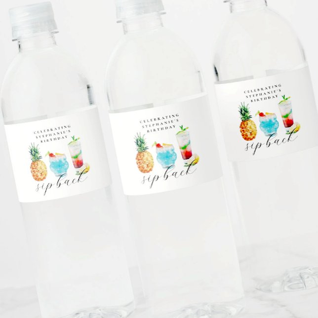 Étiquette Pour Bouteilles D'eau Summer Blue Pineapple Cocktails Anniversaire (Créateur téléchargé)