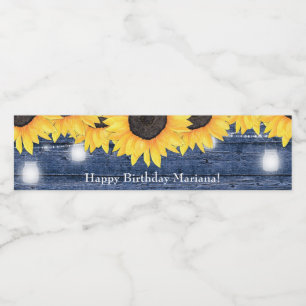 Étiquette Pour Bouteilles D'eau Sunflowers String Lights Blue Anniversaire Party