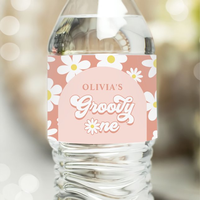 Étiquette Pour Bouteilles D'eau Super One Boho Retro Daisy 1er anniversaire fête (Créateur téléchargé)