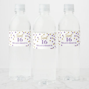 Étiquette Pour Bouteilles D'eau Sweet 16 Anniversaire Purple Gold Confetti