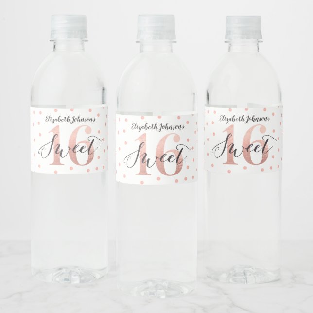 Étiquette Pour Bouteilles D'eau Sweet 16 Rose Gold Foil (Bouteilles)