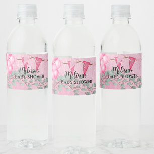 Étiquette Pour Bouteilles D'eau Sweet Baby Girl Pink Balloon Eucalyptus Custom