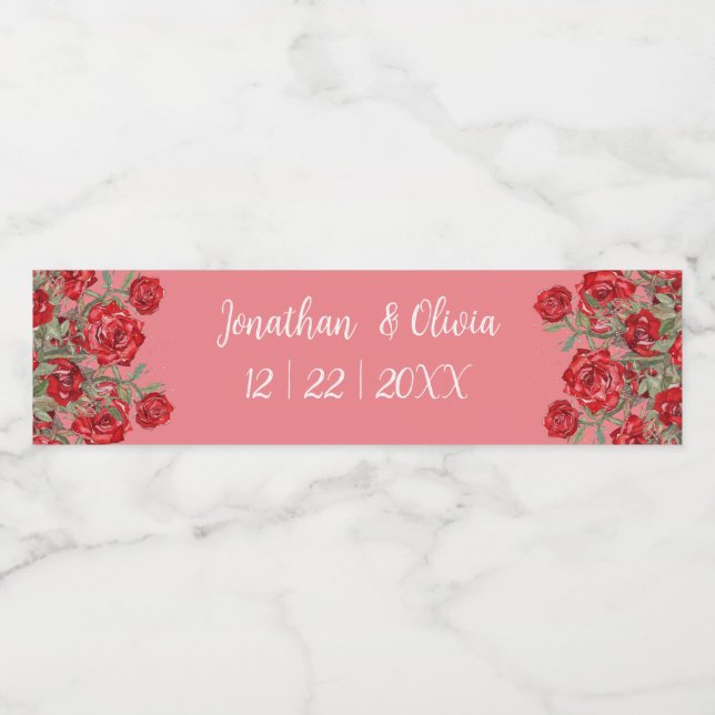 Étiquette Pour Bouteilles D'eau Sweet Shower Spring red roses Wedding (Étiquettes simples)