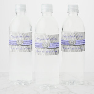 Étiquette Pour Bouteilles D'eau Sweet sixteen Lavender Ruban Silver Silver