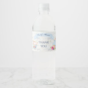 Étiquette Pour Bouteilles D'eau Tea Party Teapot bleu blanc rose