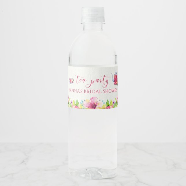 Étiquette Pour Bouteilles D'eau Thé dansant à l'aquarelle rose (Devant)