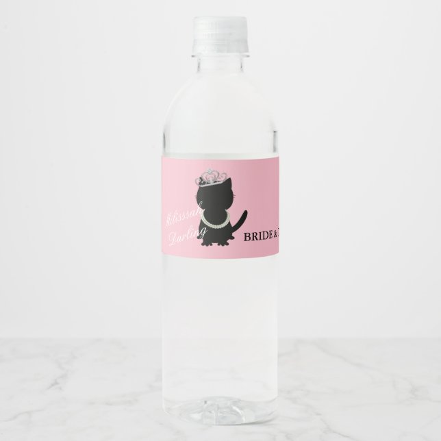 Étiquette Pour Bouteilles D'eau Tiara Party Chat rose (Devant)