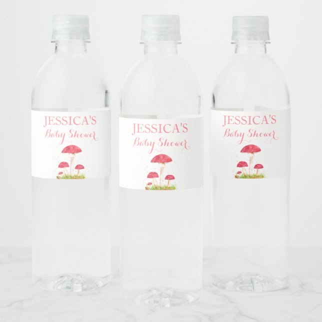 Étiquette Pour Bouteilles D'eau Toadstool Champignon Aquarelle Baby shower mou (Bouteilles)