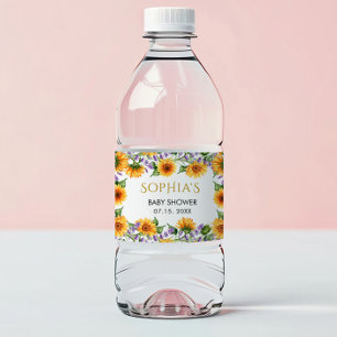 Étiquette Pour Bouteilles D'eau Tournesols rustiques & Lavender Baby Water Étiquet