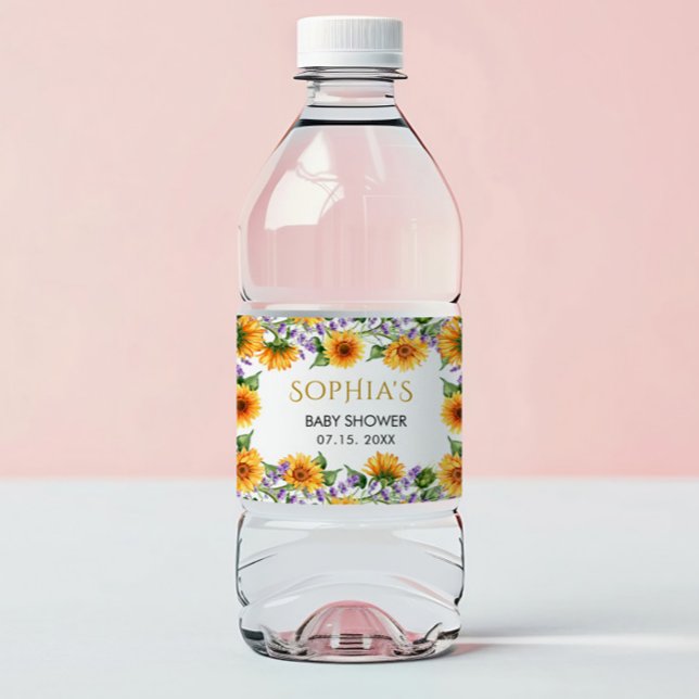 Étiquette Pour Bouteilles D'eau Tournesols rustiques & Lavender Baby Water Étiquet (Créateur téléchargé)