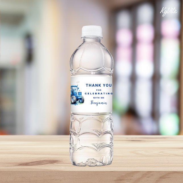 Étiquette Pour Bouteilles D'eau Tracteur bleu Bouteille d'eau Anniversaire Étiquet (Créateur téléchargé)