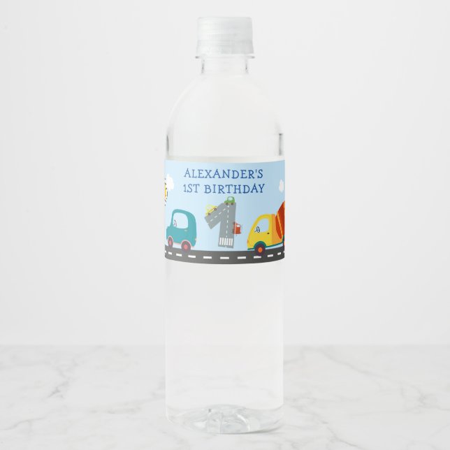 Étiquette Pour Bouteilles D'eau Transport 1er anniversaire (Devant)