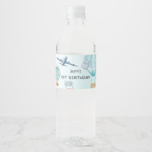 Étiquette Pour Bouteilles D'eau Travel Adventure Blue Boys 1er anniversaire