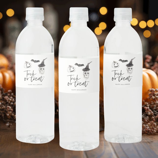Étiquette Pour Bouteilles D'eau Tricoter ou traiter éffrayant | Parti Halloween (Créateur téléchargé)