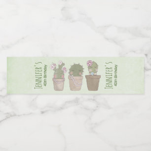 Étiquette Pour Bouteilles D'eau Trio Cactus mignonne portant bijoux Anniversaire