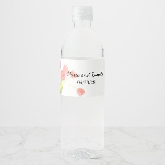 Étiquette Pour Bouteilles D'eau Tulipes roses douces (Devant)