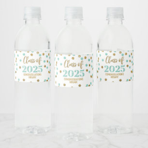 Étiquette Pour Bouteilles D'eau Turquoise Gold Parties scintillant Classe de 2025 