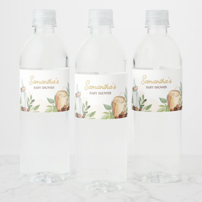 Étiquette Pour Bouteilles D'eau Un bébé brasse du café (Bouteilles)