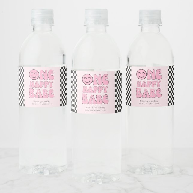 Étiquette Pour Bouteilles D'eau Un Bébé heureux, joyeux visage rose (Bouteilles)