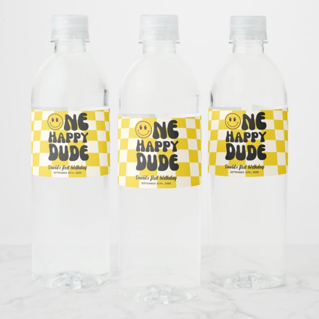 Étiquette Pour Bouteilles D'eau Un joyeux Mec souriant visage Anniversaire (Bouteilles)