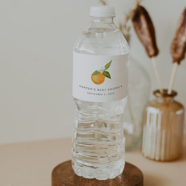Étiquette Pour Bouteilles D'eau Un petit Baby shower Cutie Oranges (Créateur téléchargé)