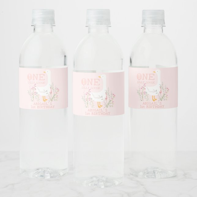 Étiquette Pour Bouteilles D'eau Une fille rose d'oie sotte 1er anniversaire (Bouteilles)