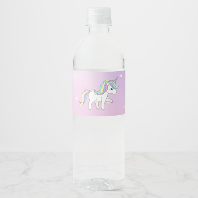 Étiquette Pour Bouteilles D'eau Unicorn Party Collection! (Devant)
