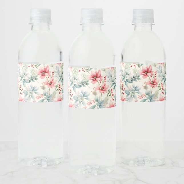 Étiquette Pour Bouteilles D'eau Vacances Florales Rouges (Bouteilles)