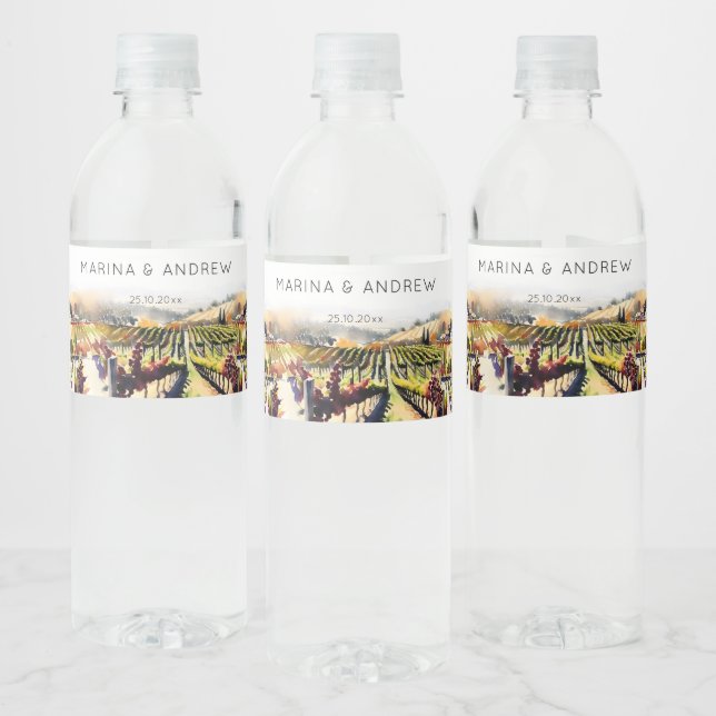 Étiquette Pour Bouteilles D'eau Vignoble Napa Valley aquarelle mariage (Bouteilles)