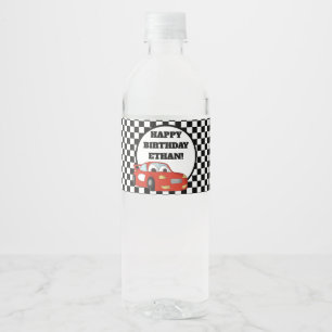 Étiquette Pour Bouteilles D'eau Voiture de course rouge d'enfant Anniversaire noir